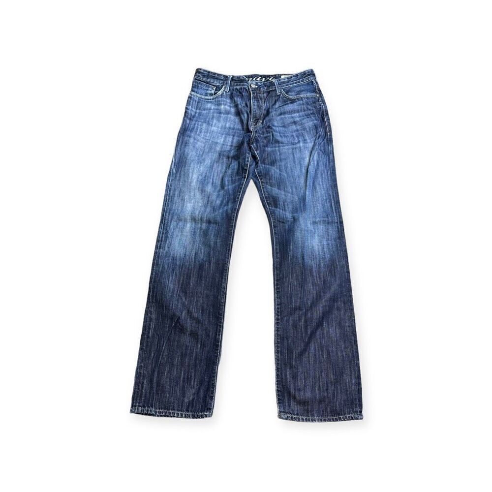 Mavi Men's Blue Dark-Wash Two-Toned Straight-Leg Mid-Rise Denim Jeans Size 34/36